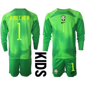 Baby Fußballbekleidung Brasilien Alisson Becker #1 Torwart Auswärtstrikot WM 2022 Langarm (+ kurze hosen)